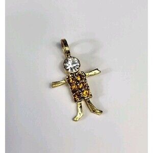 Vintage K.I.S Topaz Birthstone Pendant Charm Girl Boy Stick Figure Gold Tone